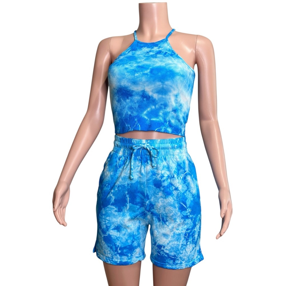 FRANKIES BIKINIS Set Sebastian Tank & Burl Sweatshorts, Ocean Tie Dye, Medium - Picture 5 of 12